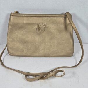 Jones New York Gold Shoulder Bag Purse Faux Leather Womens Inner Pocket
